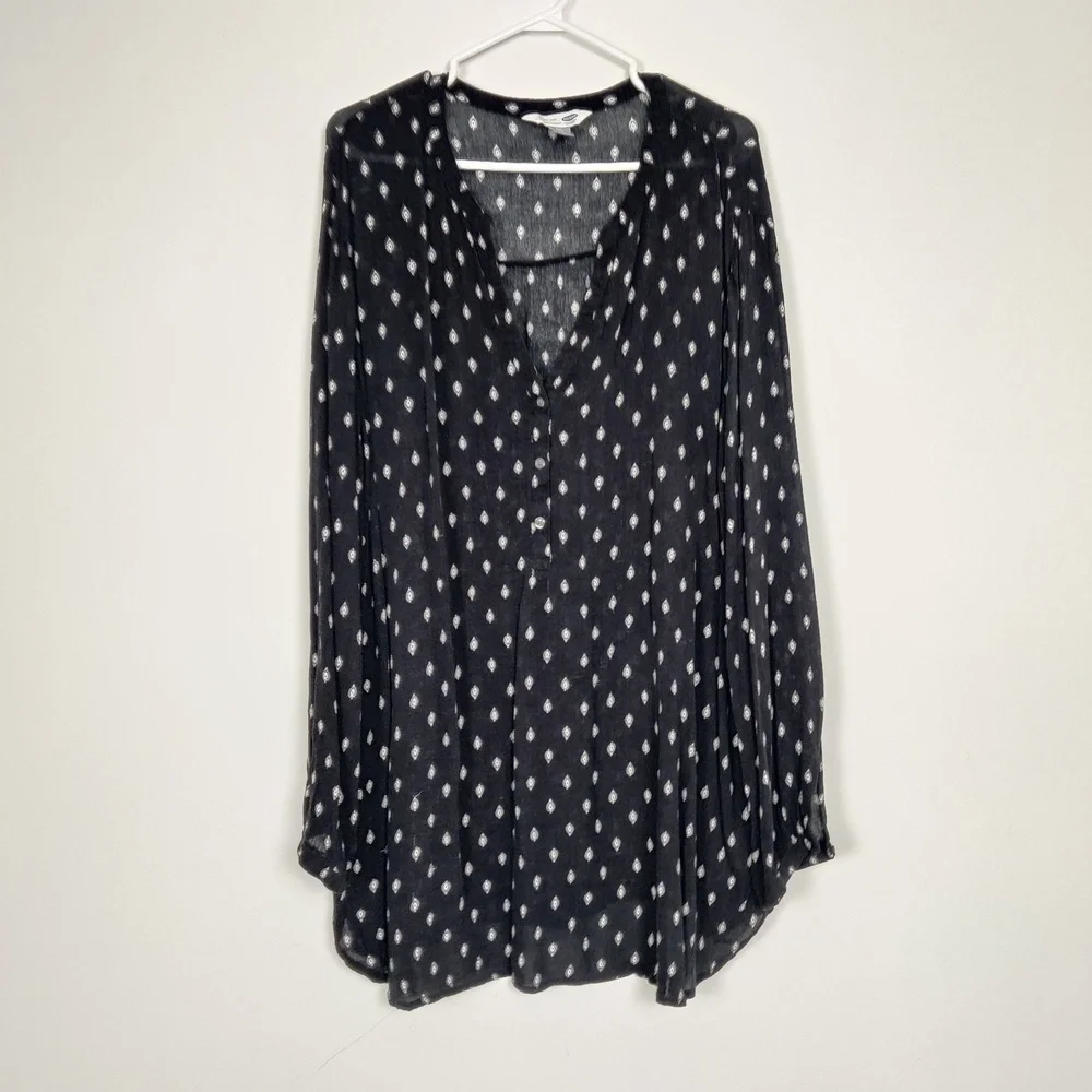 Old Navy Women's XXL Tall Tunic Shirt Black Geometric Print - Picture 1 of 8